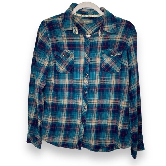 Bass Pro Shop Natural Reflection Blue Plaid Shirt Medium - Picture 1 of 6